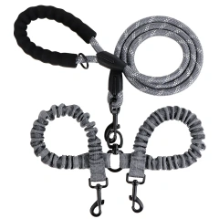 New Double Head Pet Towing Rope One Drag Two Night Reflection Anti winding Elastic Nylon Walking Dog Rope Supplies Accessories