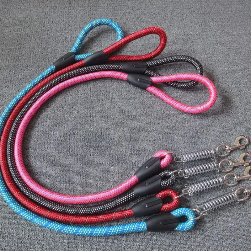 Reflective Dia. 1.8cm Length 60cm Nylon Dog Leash Super Strong Dog Collar For Medium Large Dogs with Spring Anti Pull Leash