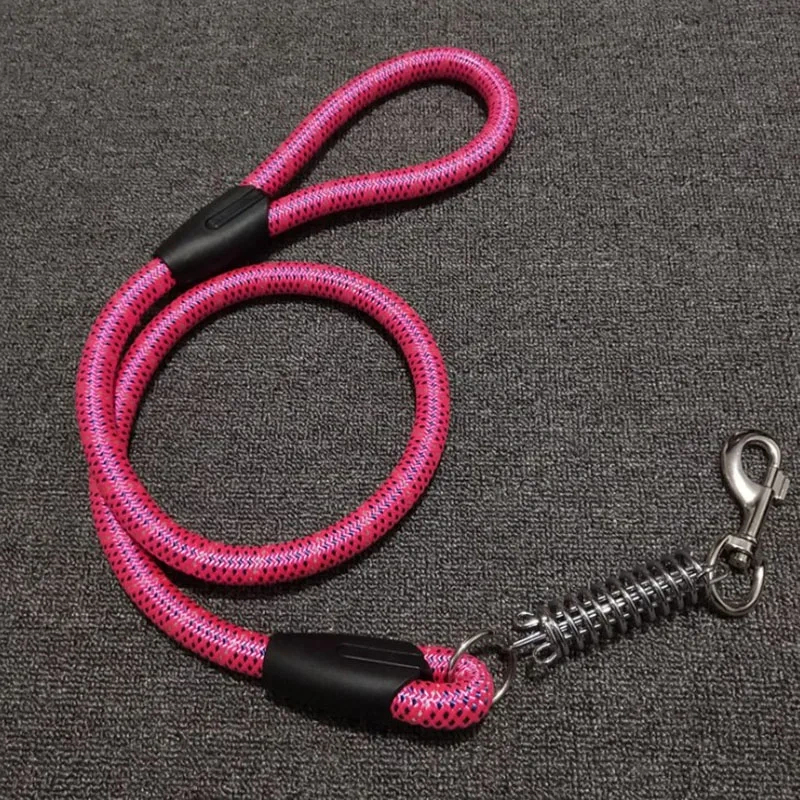 Reflective Dia. 1.8cm Length 60cm Nylon Dog Leash Super Strong Dog Collar For Medium Large Dogs with Spring Anti Pull Leash
