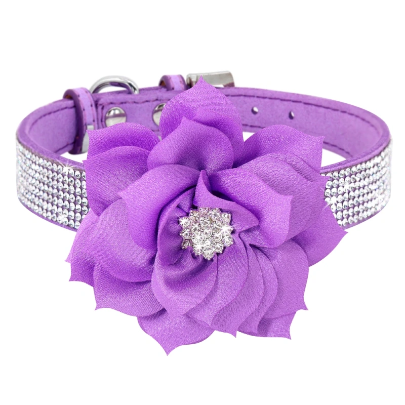 Glitter Rhinestone Dog Leather Collar Cute Floral Necklace Pet 120cm Walking Leash for Small Medium Large Dogs Chihuahua XS-L