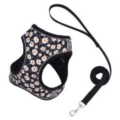 Personalized Logo Small Pet Harness Cute Daisy Printing Polyester Webbing Puppy Dog Harness