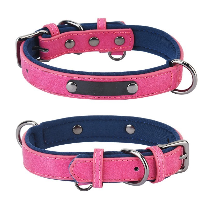 PU Leather Anti-Lost Engraved Dog Collar Breathable Diving Cloth Lined Medium Large Dogs Tactical Style Ribbon Training