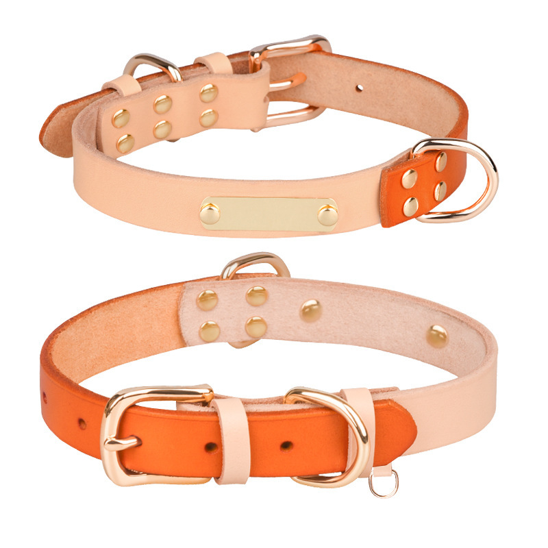 Berry Personalized Adjustable Hot Sales Durable Color Blocking Strong Genuine Leather Pet Dog Collar