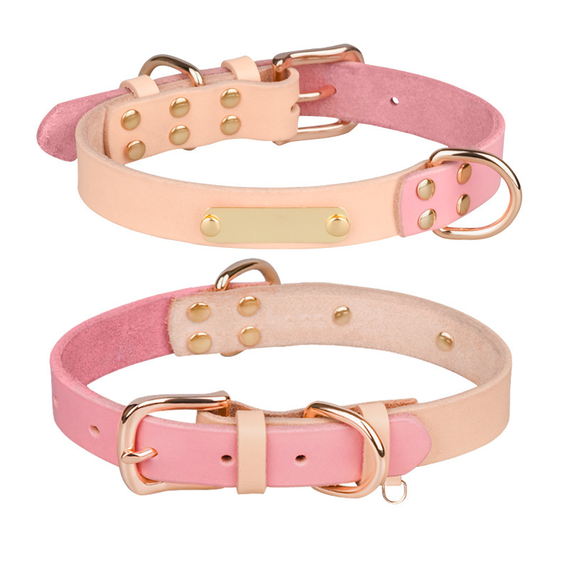 Berry Personalized Adjustable Hot Sales Durable Color Blocking Strong Genuine Leather Pet Dog Collar