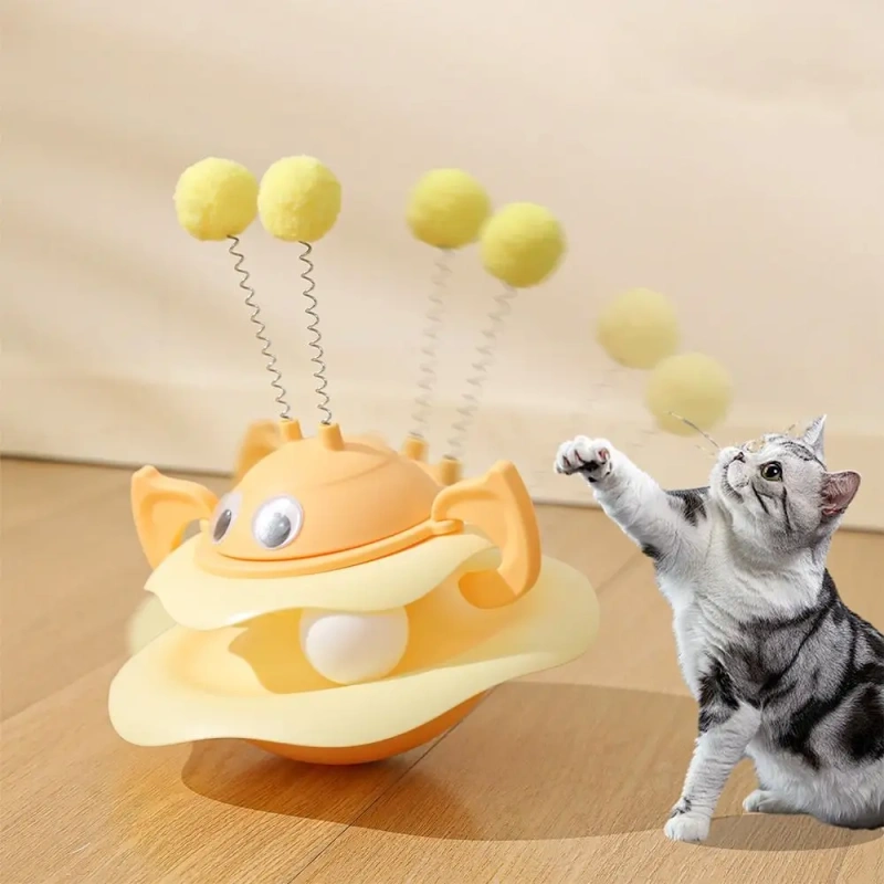 Self-amusement Cat Turntable Roller Balls Toys Detachable with Balls Cat Track Toys Bite Resistant Teasing Cat Stick