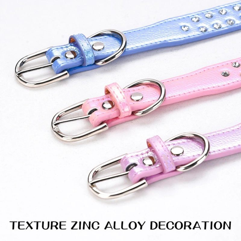 CP615--durable pu pet dog collar,shiny rhinestone decoration collar for small to medium dogs.