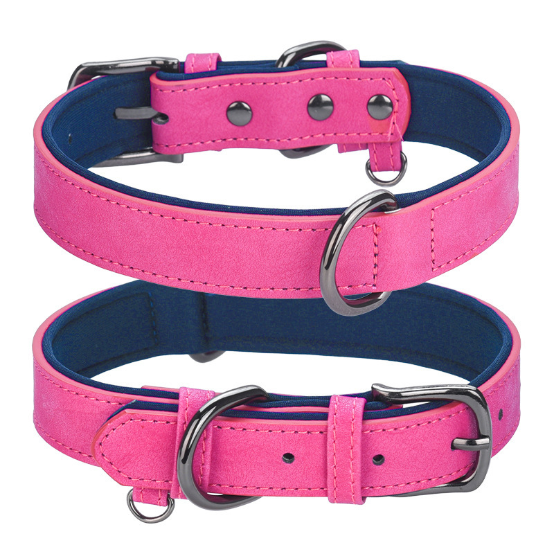 PU Leather Anti-Lost Engraved Dog Collar Breathable Diving Cloth Lined Medium Large Dogs Tactical Style Ribbon Training