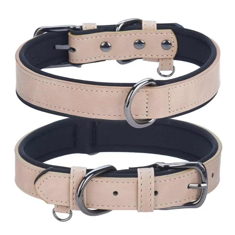 PU Leather Anti-Lost Engraved Dog Collar Breathable Diving Cloth Lined Medium Large Dogs Tactical Style Ribbon Training