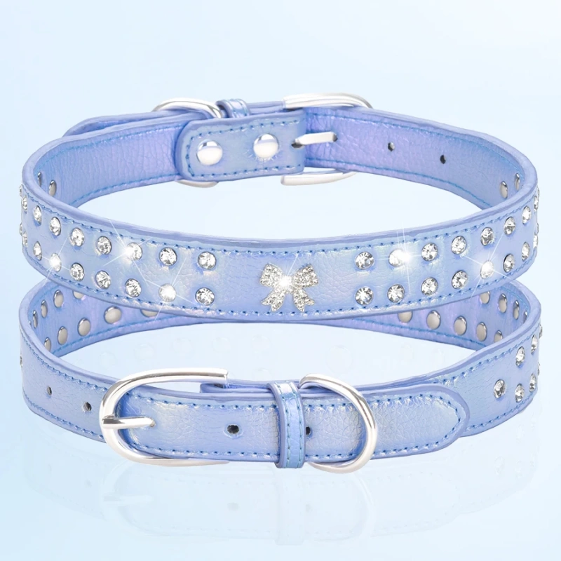CP615--durable pu pet dog collar,shiny rhinestone decoration collar for small to medium dogs.