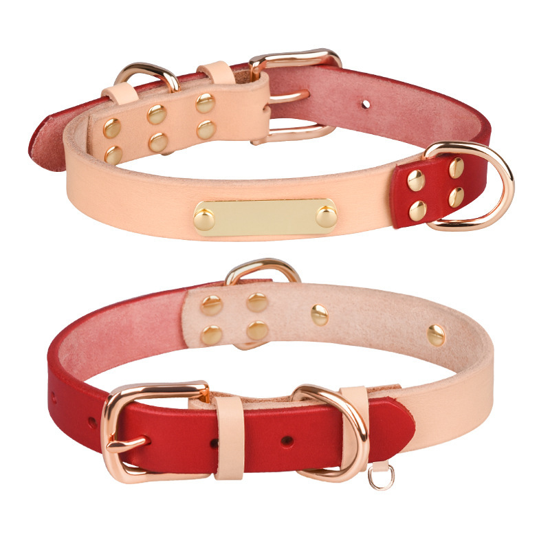 Berry Personalized Adjustable Hot Sales Durable Color Blocking Strong Genuine Leather Pet Dog Collar