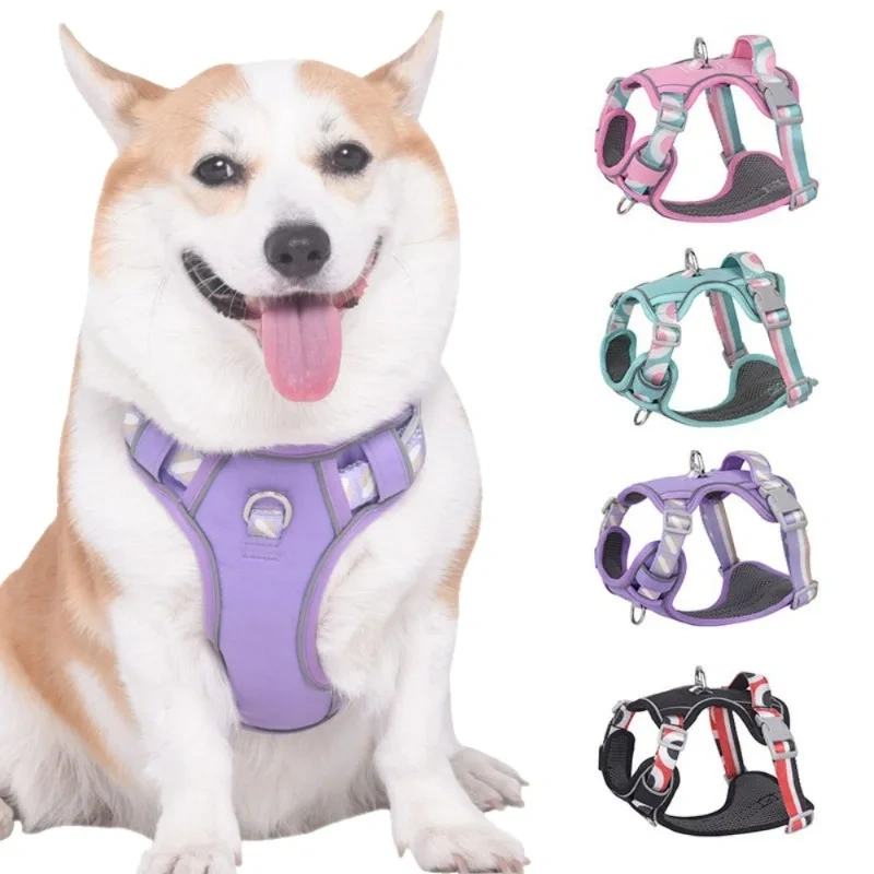 New Adjustable Reflective Walking Dog Pet Strap Medium and Large Printed Dog Explosion-Proof Vest Supplies Accessories