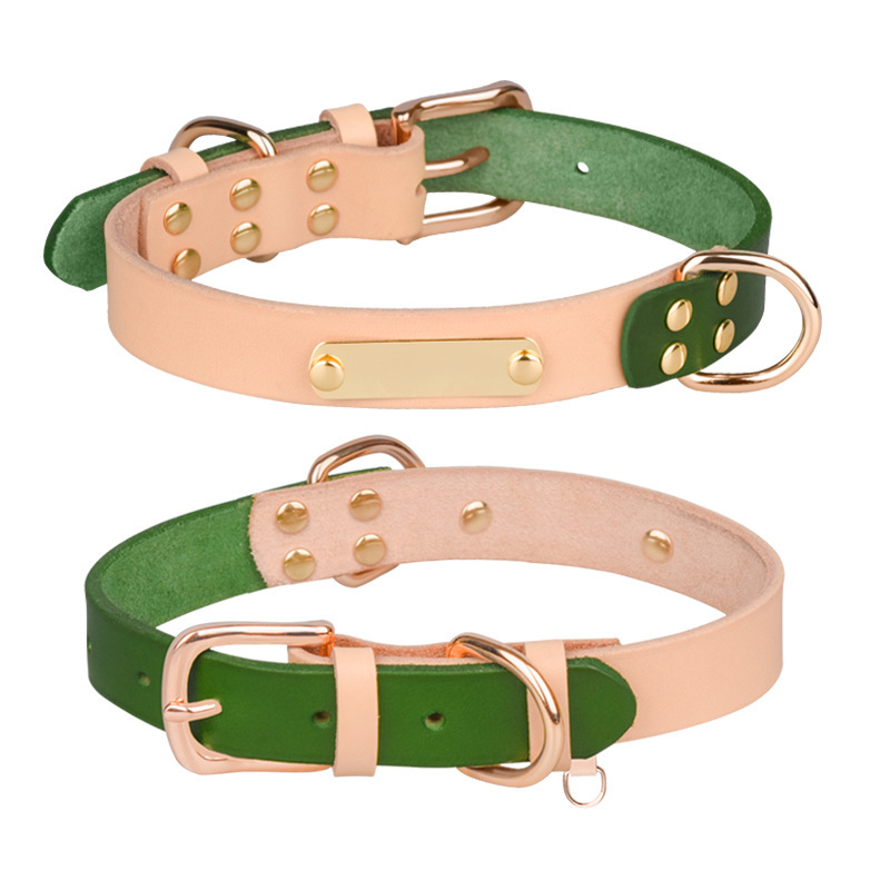 Berry Personalized Adjustable Hot Sales Durable Color Blocking Strong Genuine Leather Pet Dog Collar