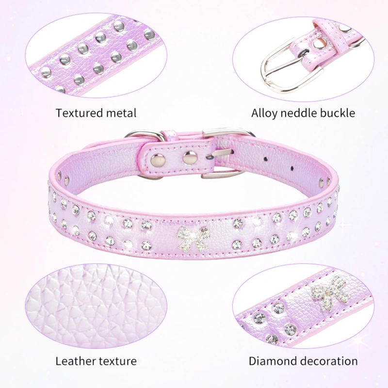 CP615--durable pu pet dog collar,shiny rhinestone decoration collar for small to medium dogs.