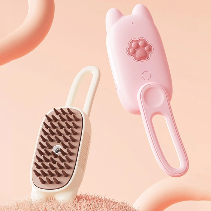Electric Cat Steamy Brush with Spray Port Cleaning Cat Brush USB Charging Animal Grooming Comb for Removing Tangled Loose Hair