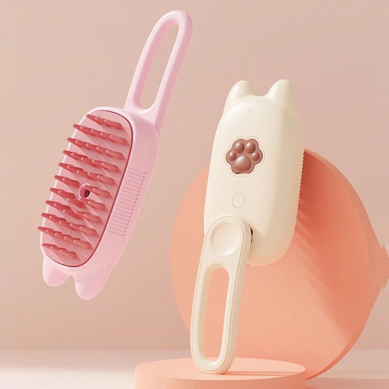 Electric Cat Steamy Brush with Spray Port Cleaning Cat Brush USB Charging Animal Grooming Comb for Removing Tangled Loose Hair