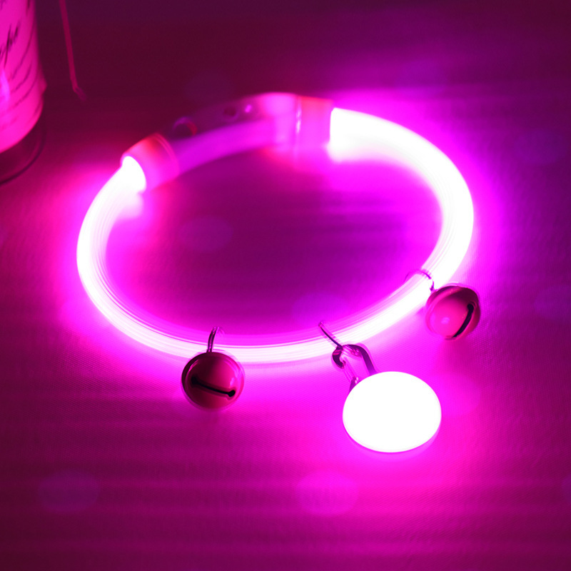 Solid Pattern Rechargeable Dog Collar with Nighttime Glowing Feature Ribbons Decoration Pet Walk Lamp Dropshipping Supported