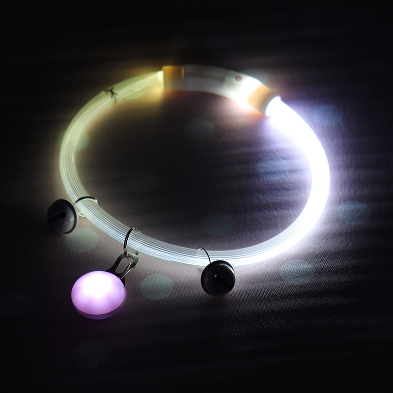Solid Pattern Rechargeable Dog Collar with Nighttime Glowing Feature Ribbons Decoration Pet Walk Lamp Dropshipping Supported