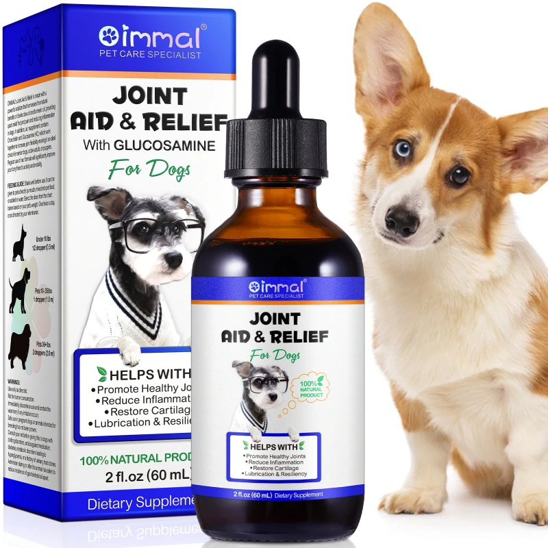 Oimmal 60ml Natural Organic Pet Liquid Support Supplements Hip and Joint Drops for Dogs Healthy Cartilage With Glucosamine