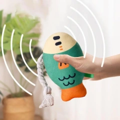 Plush Pet Chew Toy Squeaky Toys Soft Puffhead Fish Chew Toys Sound Interactive Teeth Toy Wear-Resistant Dog Toys For Inside Dog