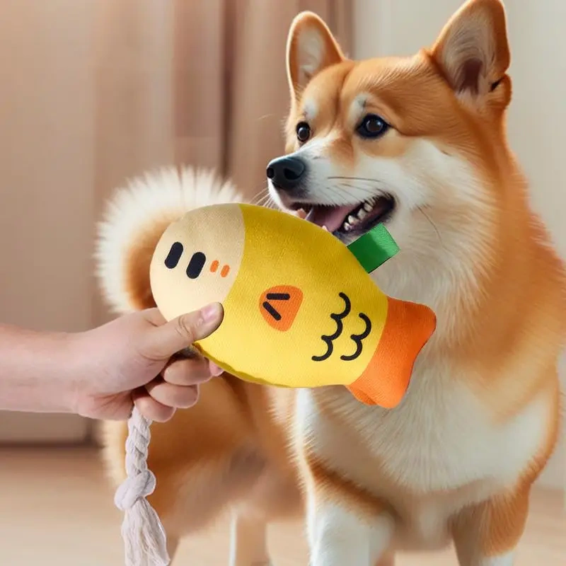Plush Pet Chew Toy Squeaky Toys Soft Puffhead Fish Chew Toys Sound Interactive Teeth Toy Wear-Resistant Dog Toys For Inside Dog