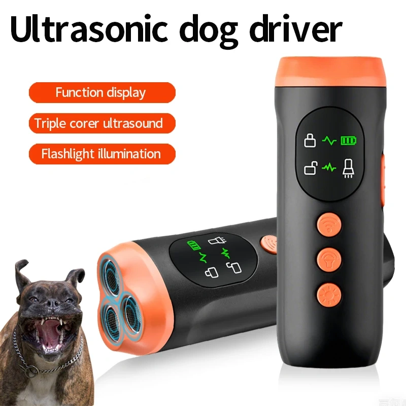 New Dog Repeller with LED Display Anti Barking Training Device 3 Head Ultrasound Flashlight High Power Dog Training Device