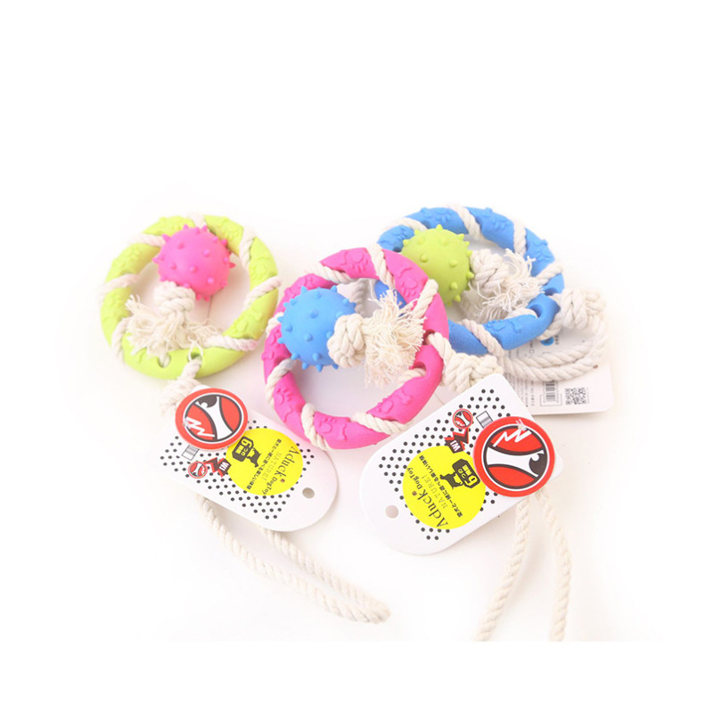 Teeth grinding TPR big ring thorn ball rope toy