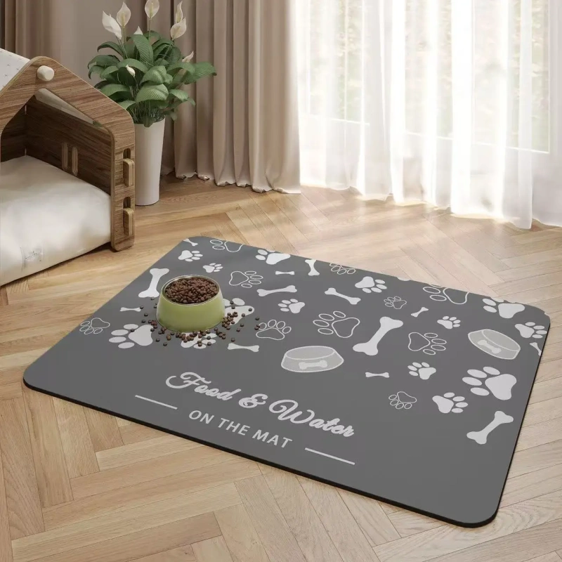 VIKAMA Diatom Mud Carpet Bone Puppy Footprint Pattern Carpet Pet Feeding Pad Waterproof Easy Clean Home Decor
