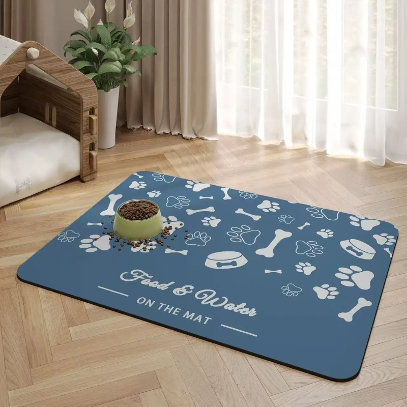 VIKAMA Diatom Mud Carpet Bone Puppy Footprint Pattern Carpet Pet Feeding Pad Waterproof Easy Clean Home Decor