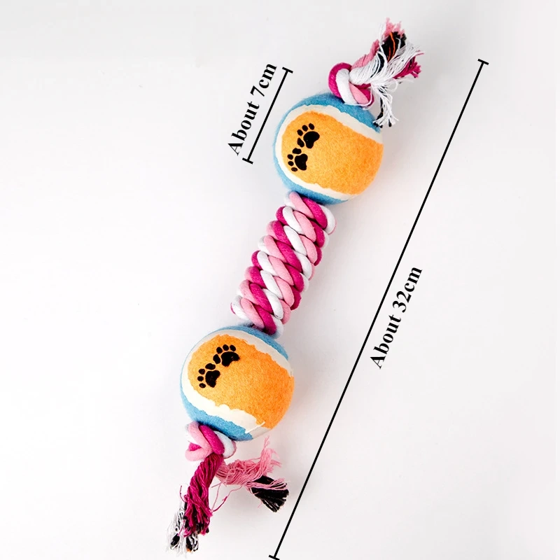 32cm Dog Chew Toy Pet Dog Training Toys Double Ball Cotton Rope Toy Bite Resistance Pet Teeth Clean Training Tools