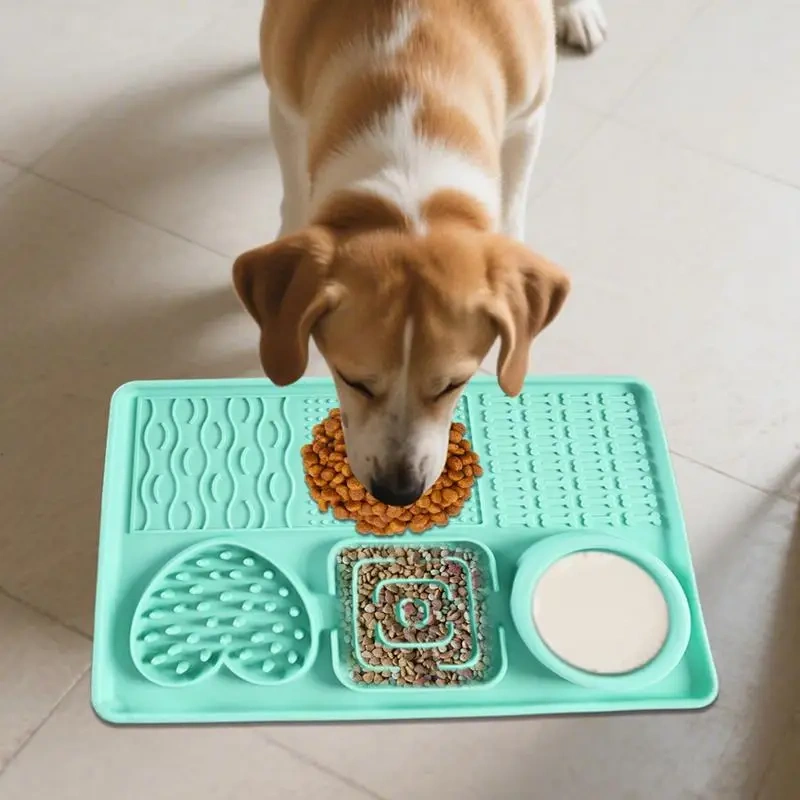Dog Licking Mat Silicone Dog Food Mat Non-slip Slow Feeder Bowl Interactive Puzzle Toy For Mental Stimulation Sensory Enrichment