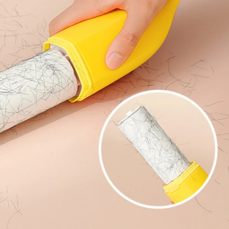 Banana-Shaped Cartoon Cat Lint Roller Two-in-one Static Brush Reusable Pet Hair Remover for Clothing Furniture Carpet Cleaning