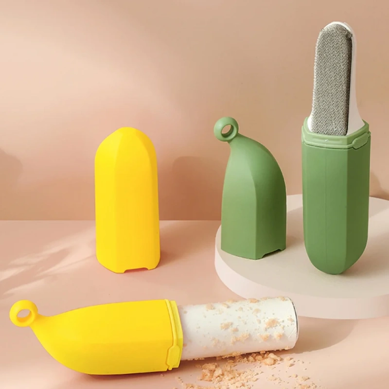 Banana-Shaped Cartoon Cat Lint Roller Two-in-one Static Brush Reusable Pet Hair Remover for Clothing Furniture Carpet Cleaning
