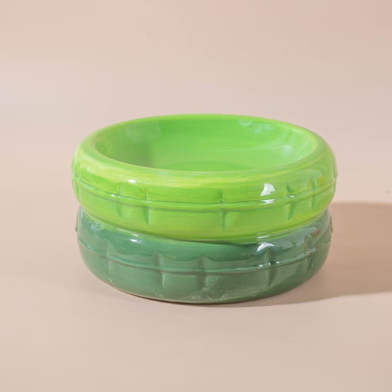 Ceramic Cat Bowl, Shallow Whisker Fatigue Free Dish with Unique Tire Design for Wet or Dry Food