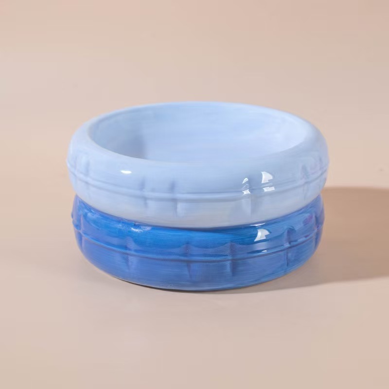 Ceramic Cat Bowl, Shallow Whisker Fatigue Free Dish with Unique Tire Design for Wet or Dry Food