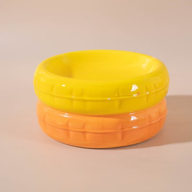 Ceramic Cat Bowl, Shallow Whisker Fatigue Free Dish with Unique Tire Design for Wet or Dry Food