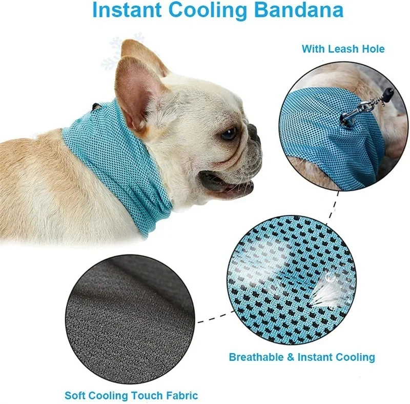 Collar de perro de hielo de verano, Bandana de enfriamiento instantáneo físico reutilizable con orificio de correa para evitar