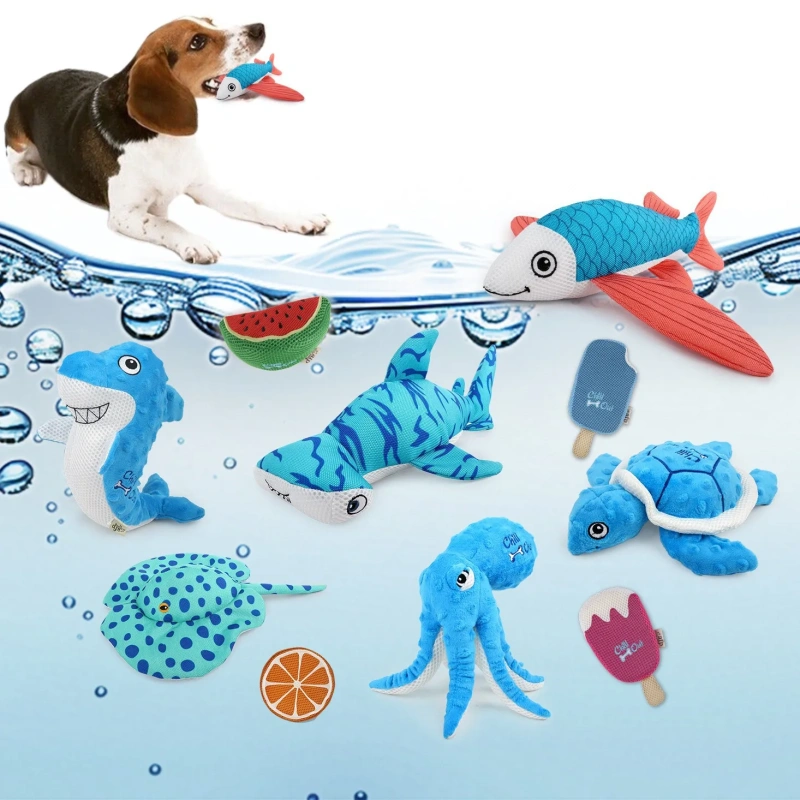 Hot Summer Floating Dog Toy Plush Chew Toy with Shark & Sea Animal Design  Safe & Fun for Water Play