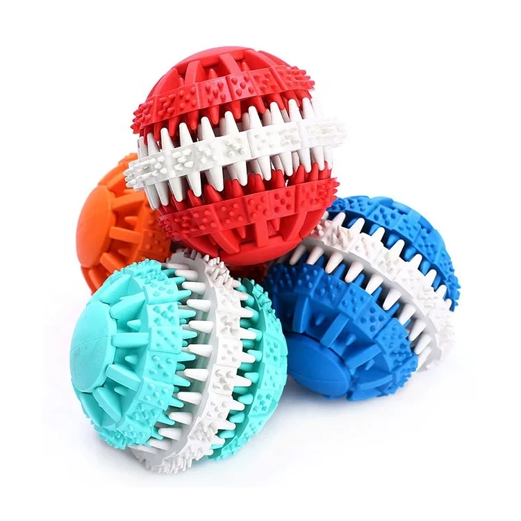 Custom Indestructible Tooth Cleaning Pet Chewer Snack Clipped-In Dog Toy Revolving Design Spiky Rubber Chew Ball