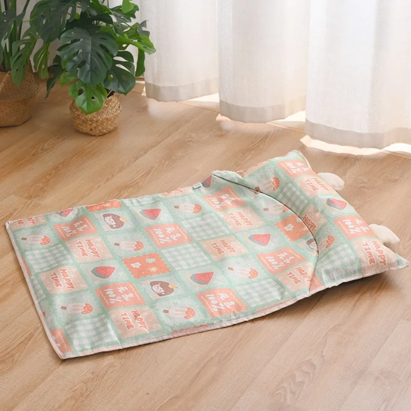 Cartoon Pattern Cooling Pet Mat Ice Silk Breathable Pet Cooling Pad Washable Scratch Resistant Anti-Slip Pet Pad Use