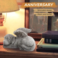 WFF Dog Angel Pet Memorial Tombstone Marking Carved Statue, Resin, Stone Finish