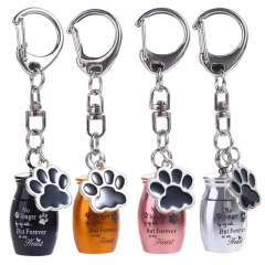 Paw Print Pet Urns Keychain Stainless Steel Waterproof Dog Ashes Keepsake Pet Puppy Wear Resistant Pet Urns Keyring Memorial