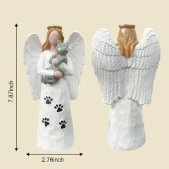 White Wing Angel Resin Sculpture Holding Dog European Style Memorial Souvenir