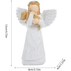 White Wing Angel Resin Sculpture Holding Dog European Style Memorial Souvenir