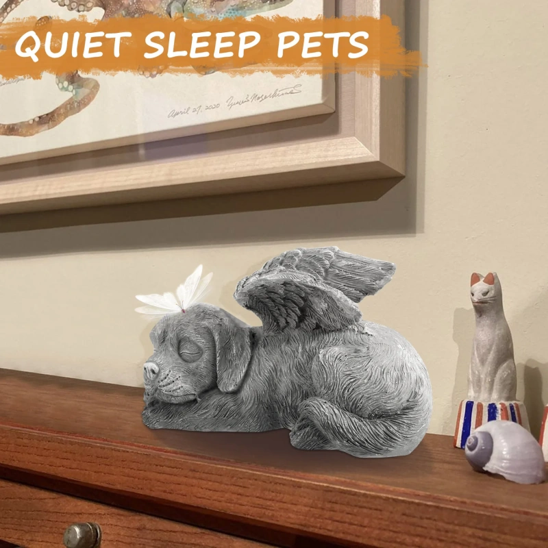 WFF Dog Angel Pet Memorial Tombstone Marking Carved Statue, Resin, Stone Finish