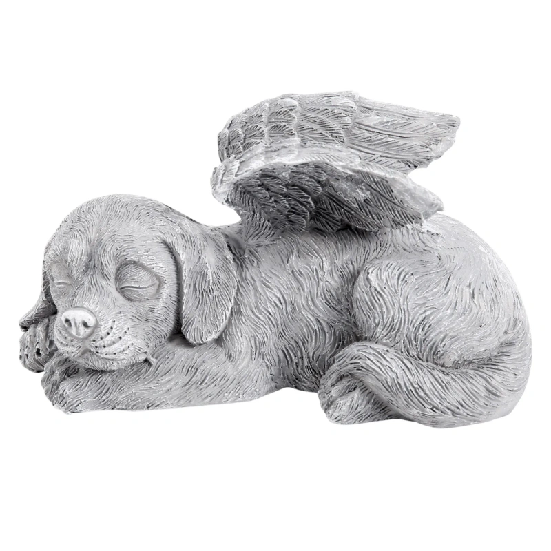 WFF Dog Angel Pet Memorial Tombstone Marking Carved Statue, Resin, Stone Finish
