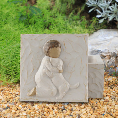 Dog Angel Pet Memorial Tombstone Marking Carved Statue, Resin, Stone Finish