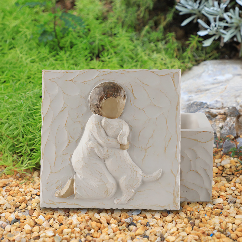 Dog Angel Pet Memorial Tombstone Marking Carved Statue, Resin, Stone Finish
