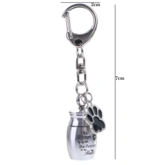 Paw Print Pet Urns Keychain Stainless Steel Waterproof Dog Ashes Keepsake Pet Puppy Wear Resistant Pet Urns Keyring Memorial