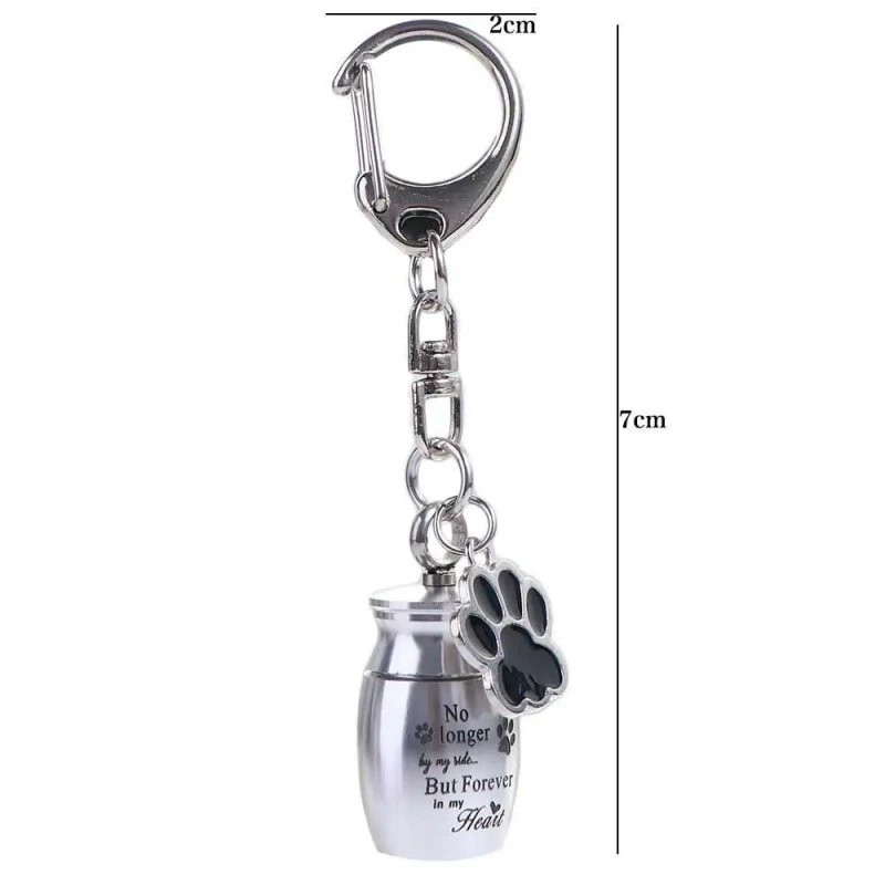 Paw Print Pet Urns Keychain Stainless Steel Waterproof Dog Ashes Keepsake Pet Puppy Wear Resistant Pet Urns Keyring Memorial