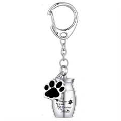 Paw Print Pet Urns Keychain Stainless Steel Waterproof Dog Ashes Keepsake Pet Puppy Wear Resistant Pet Urns Keyring Memorial